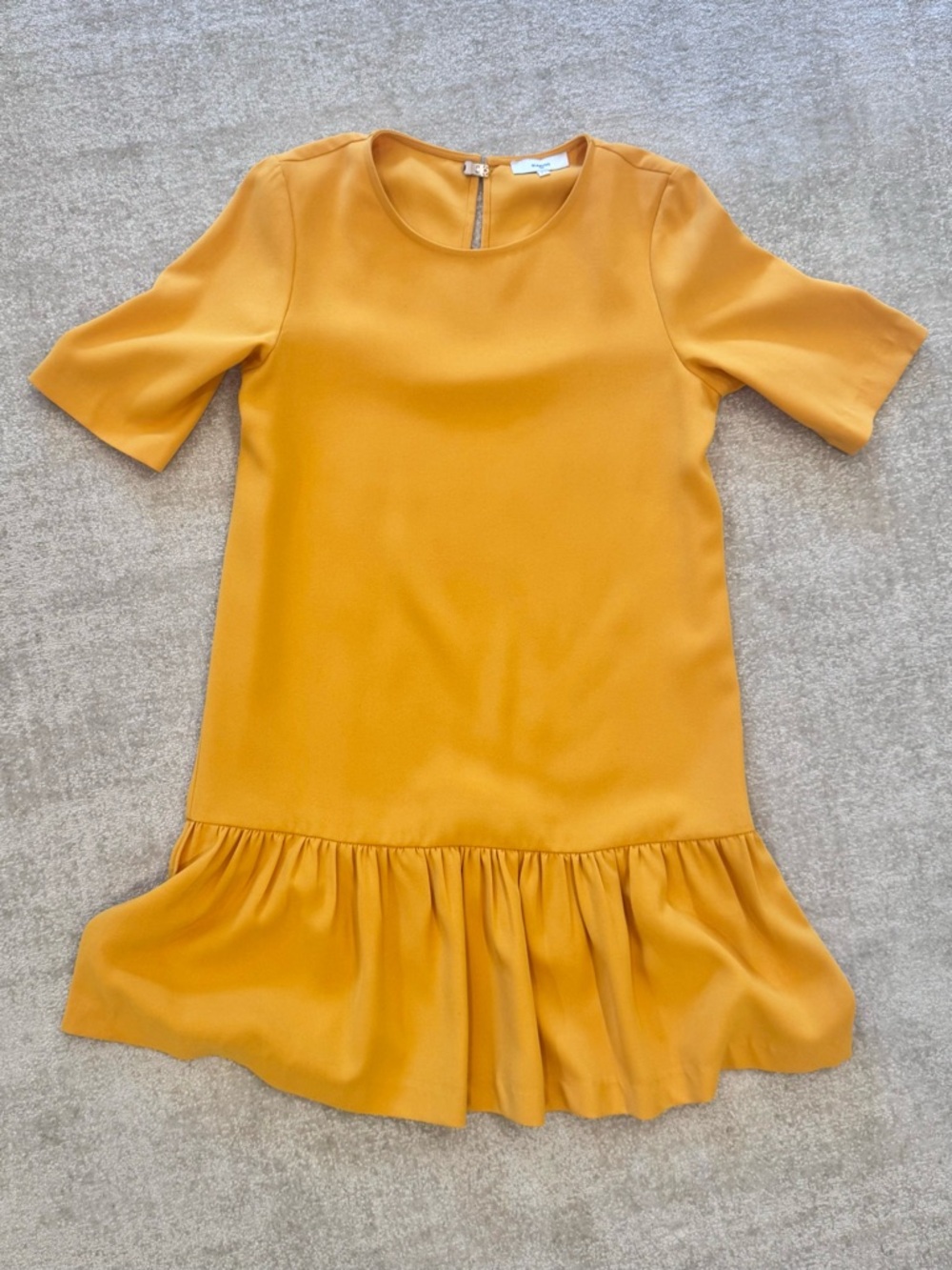 SUNCOO Paris Caramel Mini Dress Ruffle Hem Shift | French Chic Size T1 (S)